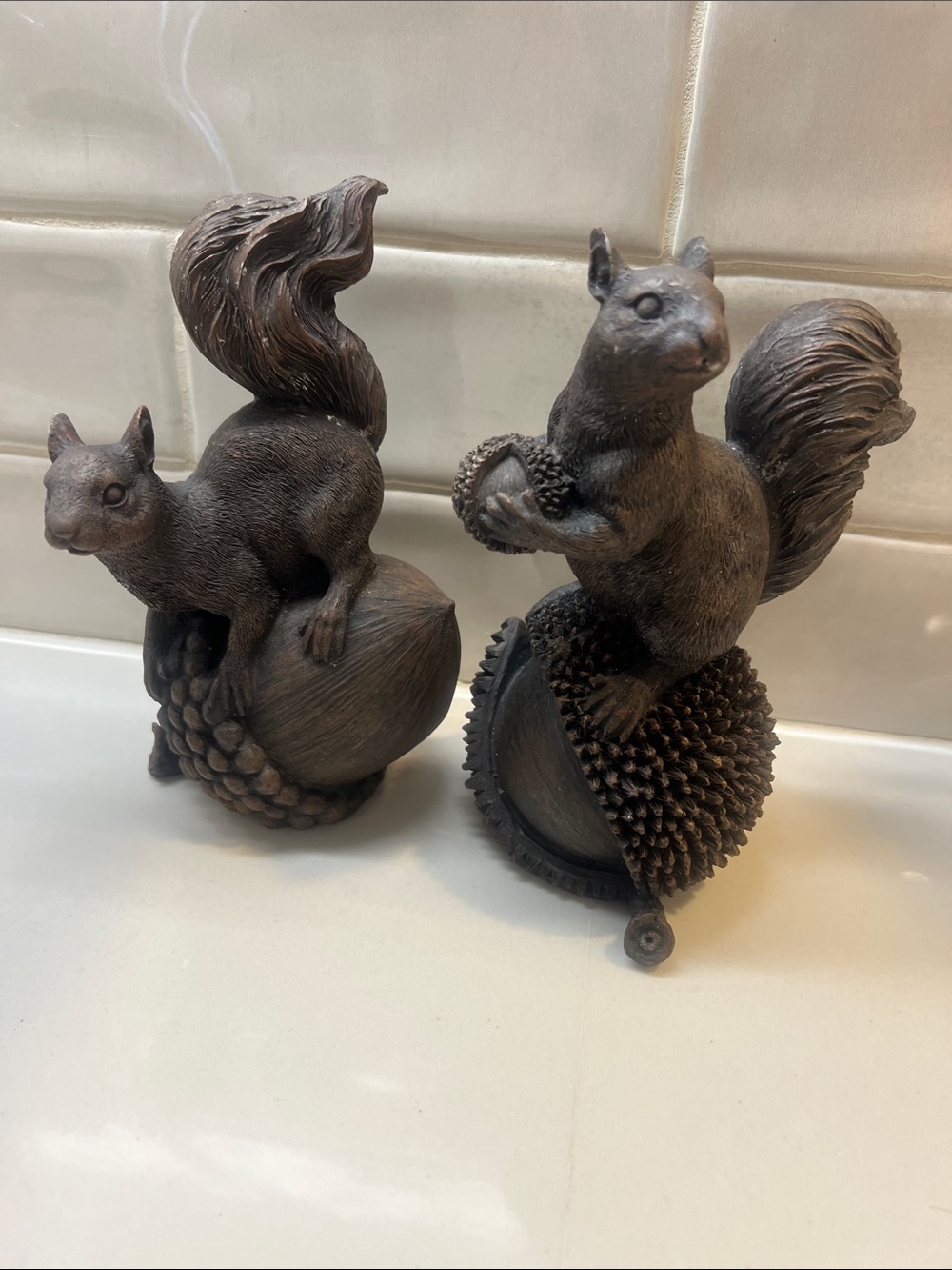 Pair of Decorative Squirrel Figurines in Dark Bronze Resin